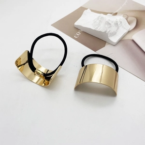 Set of two minimalist U-shaped gold metal hair ties with high-elasticity black bands