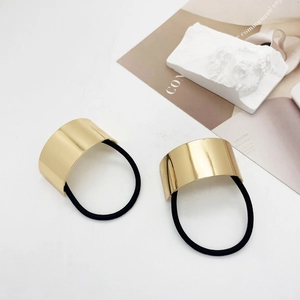 Set of two minimalist U-shaped gold metal hair ties with premium elastic bands