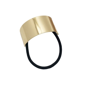 Minimalist U-shaped gold metallic elastic hair tie with high-gloss polished finish