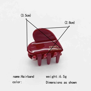 Deep red heart-shaped acetate hair claw clip for women in 3.5cm compact size