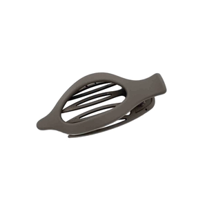 Minimalist matte dark grey leaf-shaped hair clip with hollow resin design for women