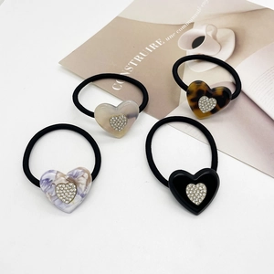 Elastici per Capelli a Cuore Dolce Alta Elasticità Acetato Porta Coda di Cavallo Strass Marmo Corde per Capelli Donna Accessori Moda
