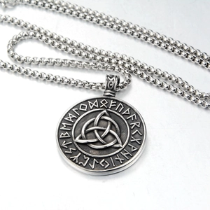 Vintage Viking Celtic Knot pendant necklace with Elder Futhark runes in silver finish