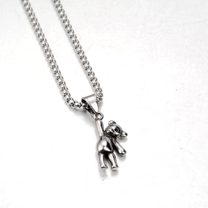 Collier avec Pendentif Ours Géométrique en Acier Inoxydable Hip Hop pour Hommes Femmes Bijoux Ours Punk Couleur Argent