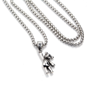 Collier avec pendentif ours argenté et chaîne à billes en acier inoxydable poli