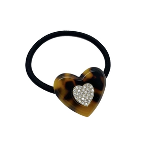 Elastico per capelli a cuore con resina tartarugata e strass scintillanti