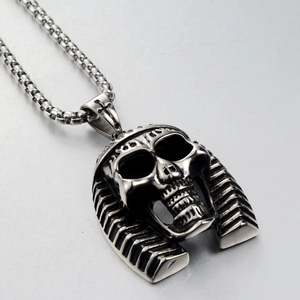 Vintage Gothic Pharaoh Skull Pendant Necklace For Men Stainless Steel Punk Retro Oxidized Hip Hop Streetwear Jewelry Gift