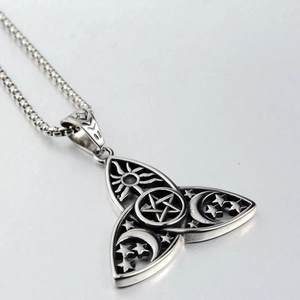 Stainless Steel Titanium Steel Celtic Knot Pentagram Necklace Sun Moon Star Mystic Pagan Pendant Gothic Jewelry For Men Women