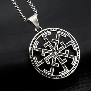 Octagram sun wheel pendant necklace in titanium steel with polished box chain