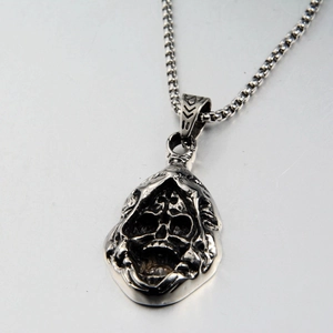 Vintage Stainless Steel Grim Reaper Skull Pendant Necklace Gothic Punk Retro Silver Skeleton Necklace For Men Women Jewelry Gift