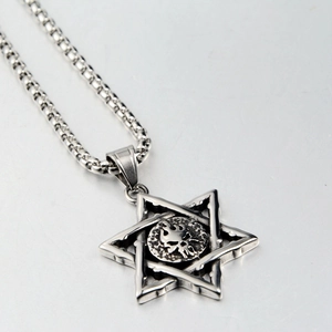 Stainless Steel Hexagram Skull Pendant Necklace For Men Women Punk Gothic Rock Retro Unisex Hip Hop Jewelry Gift Star Of David
