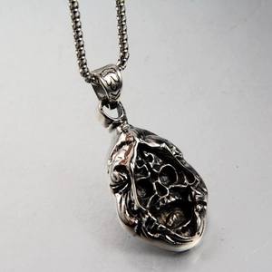 Gothic hooded grim reaper skull pendant necklace in silver stainless steel with box chain