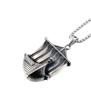 Viking sailboat pendant necklace in vintage silver steel for couples and casual wear