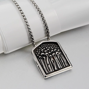 Retro Stainless Steel Death Shield Pendant Necklace For Men Gothic Punk Figure Relief Titanium Steel Box Chain Jewelry