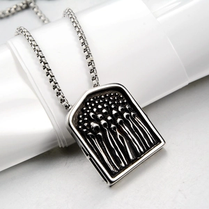 Relief shield pendant necklace in vintage stainless steel with box chain for men