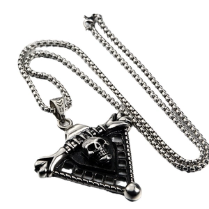Gothic skull triangle pendant necklace in antique silver titanium steel for men and women