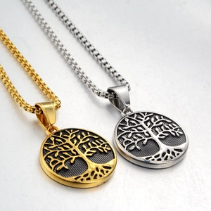 Vintage Tree Of Life Pendant Necklace Stainless Steel Box Chain For Men Women Jewelry Gold Silver Tone Retro Style Accessory