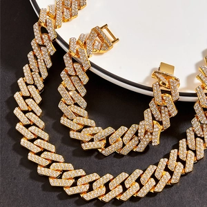 Χιπ Χοπ Iced Out Επιχρυσωμένο Κράμα Ψευδαργύρου Στρας Κουβανέζικη Αλυσίδα Κολιέ Και Βραχιόλι Για Άνδρες Γυναίκες Κοσμήματα