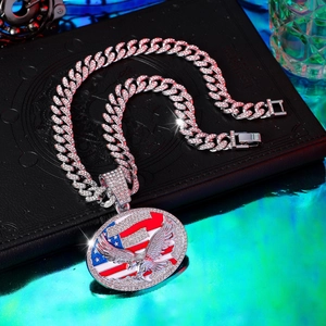 Collana cubana hip hop color argento con ciondolo aquila americana per uomo