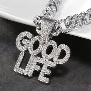 Iced out Good Life μενταγιόν με ασημένια καδένα Cuban για hip hop στυλ εμφάνιση
