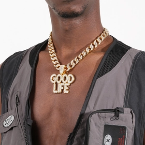 Κολιέ hip hop με μενταγιόν Good Life από διαμάντια και χρυσή αλυσίδα κουβανέζικου στυλ