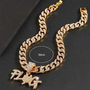 Gouden cubaanse ketting met diamanten letter hanger voor heren lengte 50cm
