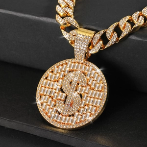 Iced Out Μενταγιόν Σύμβολο Δολαρίου Κολιέ Hip Hop Bling Στρας Κράμα Αλυσίδα Cuban Link Κοσμήματα για Άνδρες Γυναίκες