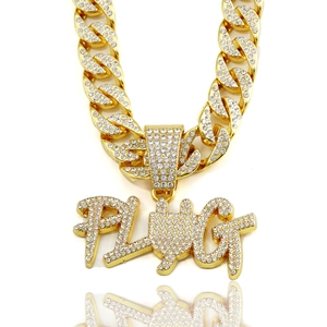 Gouden hiphop cubaanse ketting met strasstenen PLUG letter hanger voor heren