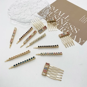 Luxury Alloy Colorful Rhinestone Hair Clip For Women Geometric Electroplated Bobby Pin Elegant Side Hair Accessories For Party