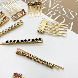 Colorful rhinestone hair clip set with gold finish and vintage crystals for women