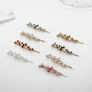 Barrette à Cheveux Style Coréen avec Strass Colorés Branche Fleurie en Alliage Électroplaqué Élégante pour Femme