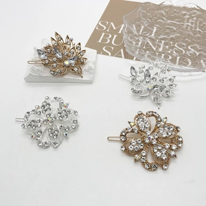 Luxury Alloy Rhinestone Flower Hair Clip Retro Leaf Ponytail Holder Fashion Seamless Side Clip For Women Wedding Jewelry
