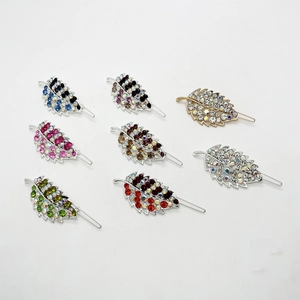 Luxurious leaf shaped rhinestone hair clips in seven elegant colors with alloy base