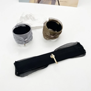 Japanese style ribbon hair cuffs with metal hook in black, green and grey colors