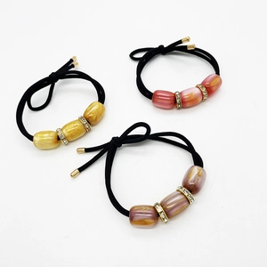 Eleganti Elastici per Capelli ad Alta Elasticità Perle in Resina Marmo Strass Coda di Cavallo Fasce per Capelli Donna Vintage