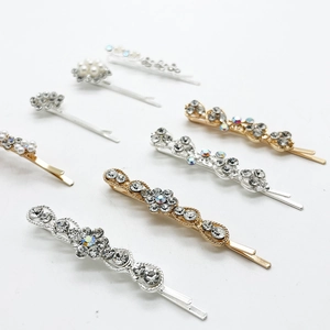 Set de 8 pinzas para el cabello estilo francés con diamantes de imitación y perlas