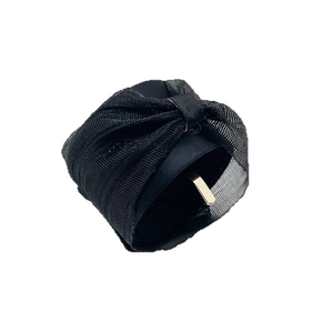 Elegant black pleated mesh and satin ponytail hair clip with golden metal fastener
