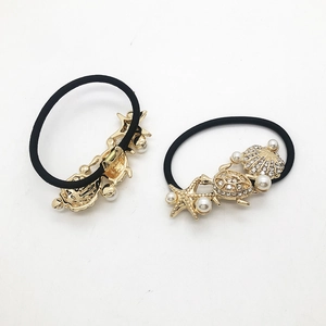 Ocean starfish and turtle alloy hair ties with white pearls and sparkling rhinestones