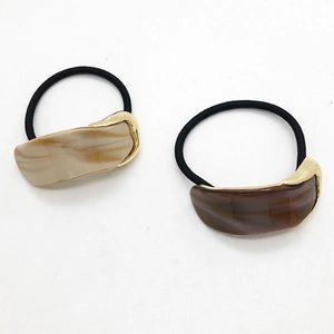 Minimalist acetate hair ties with marble pattern and gold metal trim set for women
