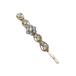 Pasador de pelo dorado de estilo francés con flor de strass y cristales brillantes