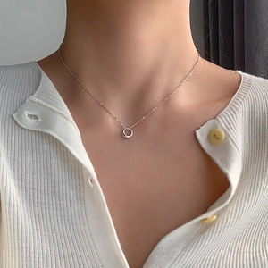 Minimalist Copper Round Ring Pendant Necklace For Women Simple Geometric Clavicle Chain Gold Silver Plated Fashion Jewelry Gift