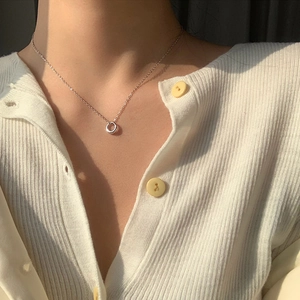 Minimalist silver circular pendant necklace for women in high polished geometric style