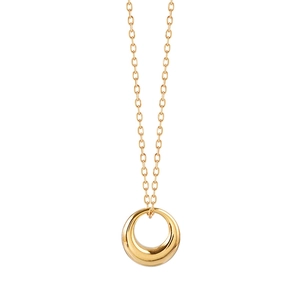 Minimalist 18K gold crescent moon pendant necklace with polished metal finish and O-chain