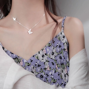 Minimalist Copper Butterfly Pendant Necklace Silver Plated Fashion Clavicle Chain Necklace For Women Elegant Daily Jewelry