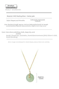 Détails du pendentif en jade Hetian 12mm et chaîne en argent S925 avec mesures