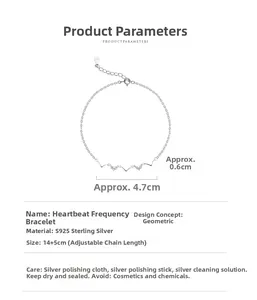 Détails du bracelet vagues de battement de cœur ajustable 14+5cm en argent sterling S925