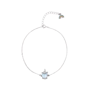 Élégant bracelet licorne et arc-en-ciel en argent avec pierre précieuse bleu clair