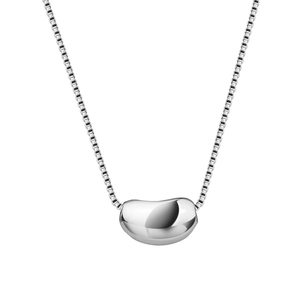 Polished silver bean pendant necklace with box chain for minimalist women jewelry look
