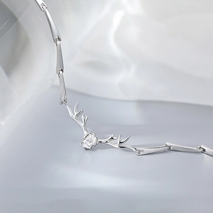 925 sterling silver deer antler bracelet with sparkling teardrop zircon on white silk