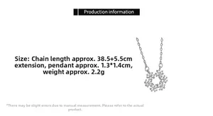 Paramètres de taille détaillés pour le collier fleur en zircon avec chaîne en argent